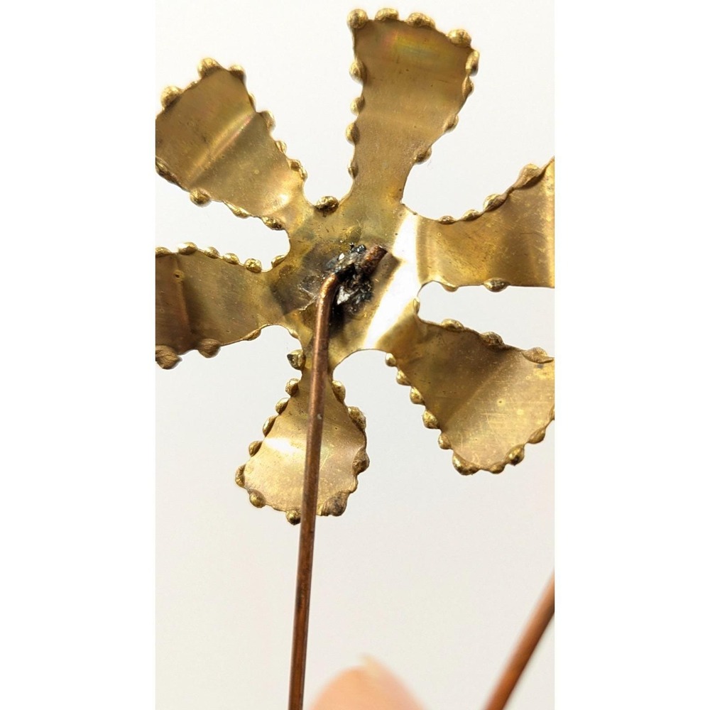 Vintage MCM Brutalist Brass Metal Floral Sculpture Wood Base Handmade Abstract - Picture 7 of 10